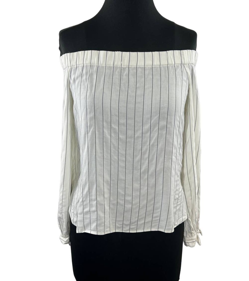 Bailey 44 White Striped Off-the-Shoulder Split Sleeve Blouse Long Sleeve Top S